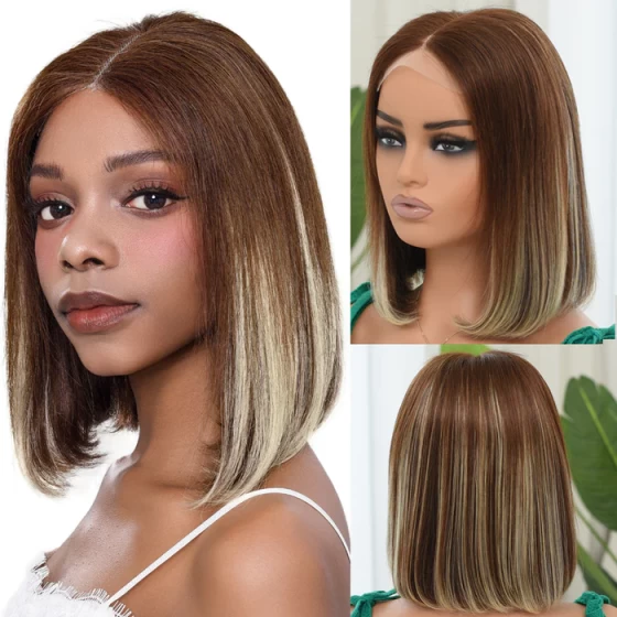 Highlight Ombre Lace Front Bob Wig Human Hair Straight Hair Lace Closure Wigs